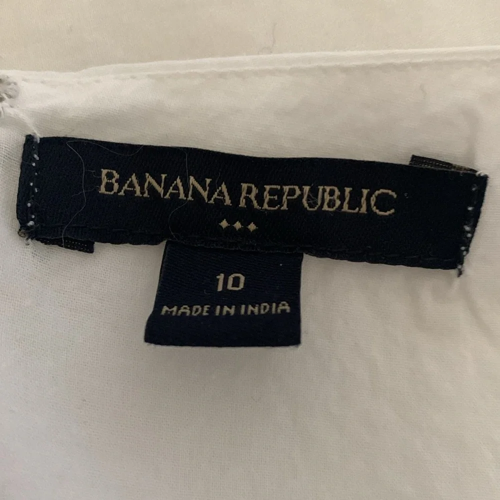 Banana Republic white w wide blue stripe hem cotton blend sleeveless dress EUC - Picture 3 of 5